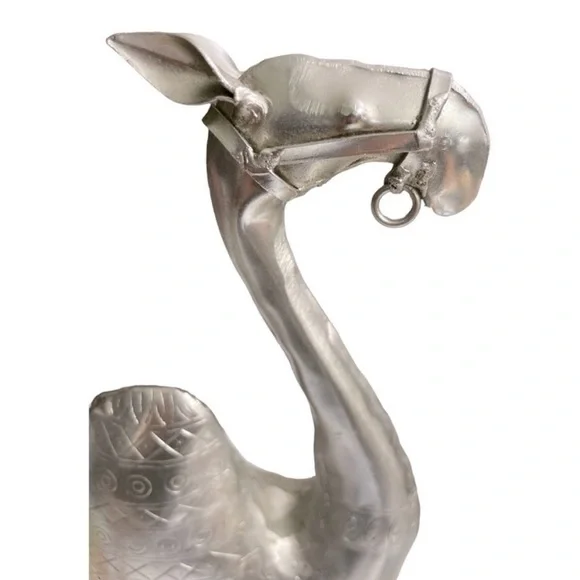 Vintage Silver Metal Camel Figurine | Handcrafted Etched Tall Camel Sculpture - Picture 6 of 13
